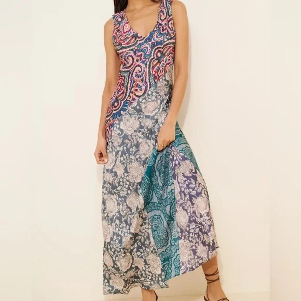 Anthropologie ✨ Kachel Hannah Maxi Dress Silky Bohemian Mixed Paisley Floral  L